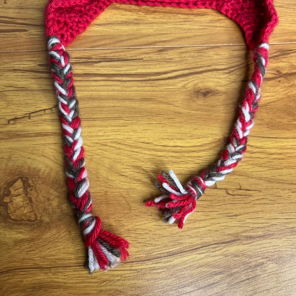 Crochet Owl Kids Beanie Winter Hat Braided Ties Warm‎ Knit Cap See Measurements